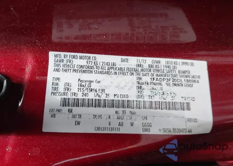 2013 Ford Focus Se from USA, damaged, VIN 1FADP3F20DL186964